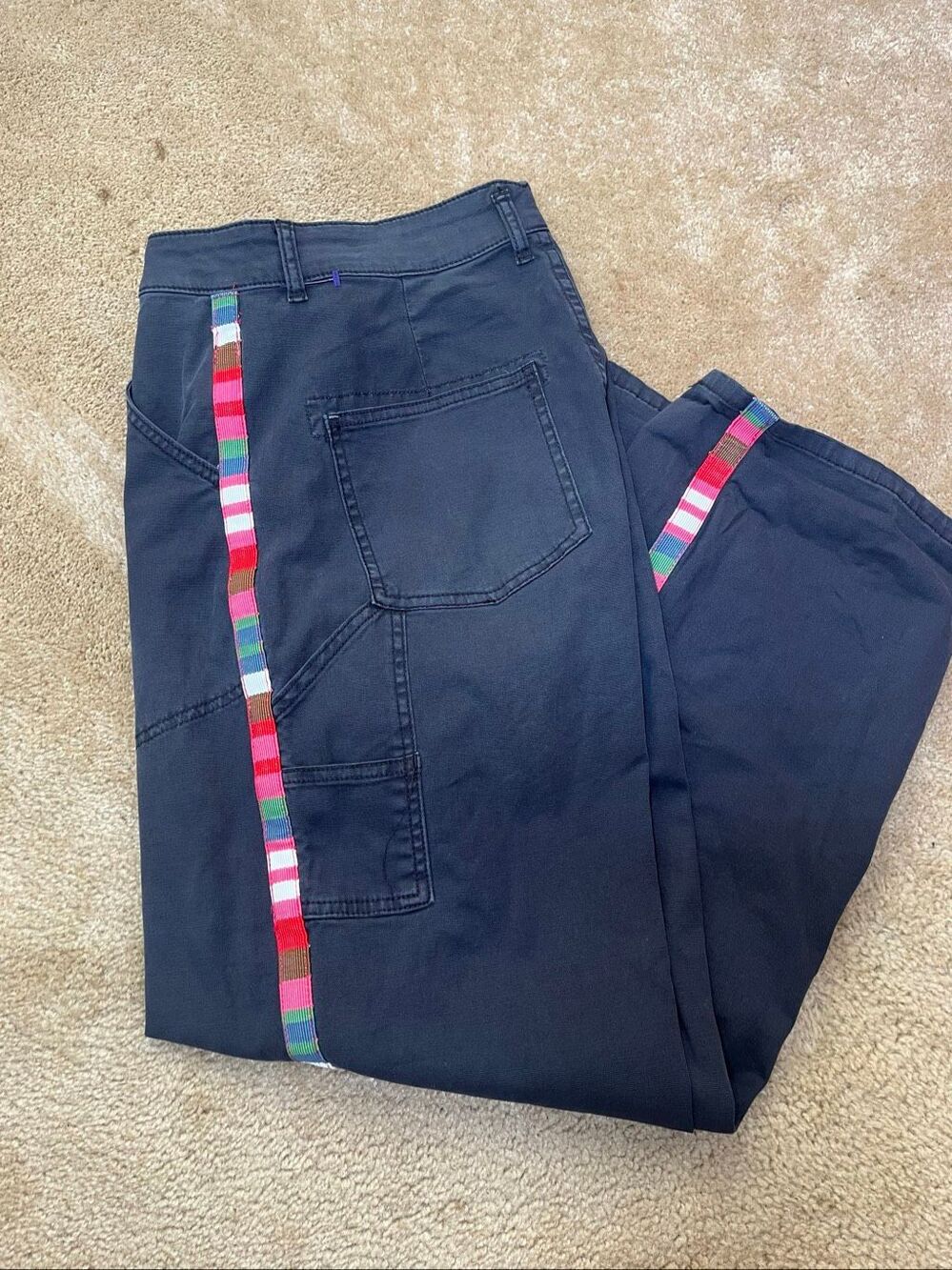 2. Pilcro Wide Leg Utility Cargo Pants Rainbow Side Ribbon Tape Trim Size 29